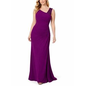 Adrianna Papell Beaded Long Column Evening Gown Fuchsia Pink Size 10 Dress